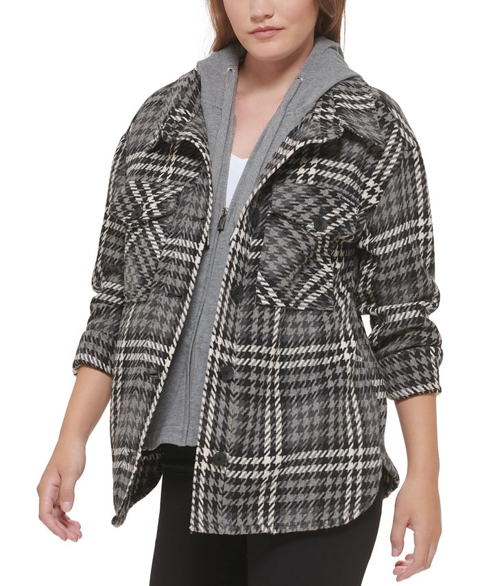 Calvin Klein Jeans Women's Plaid Hooded Shirt Jacket Macy's