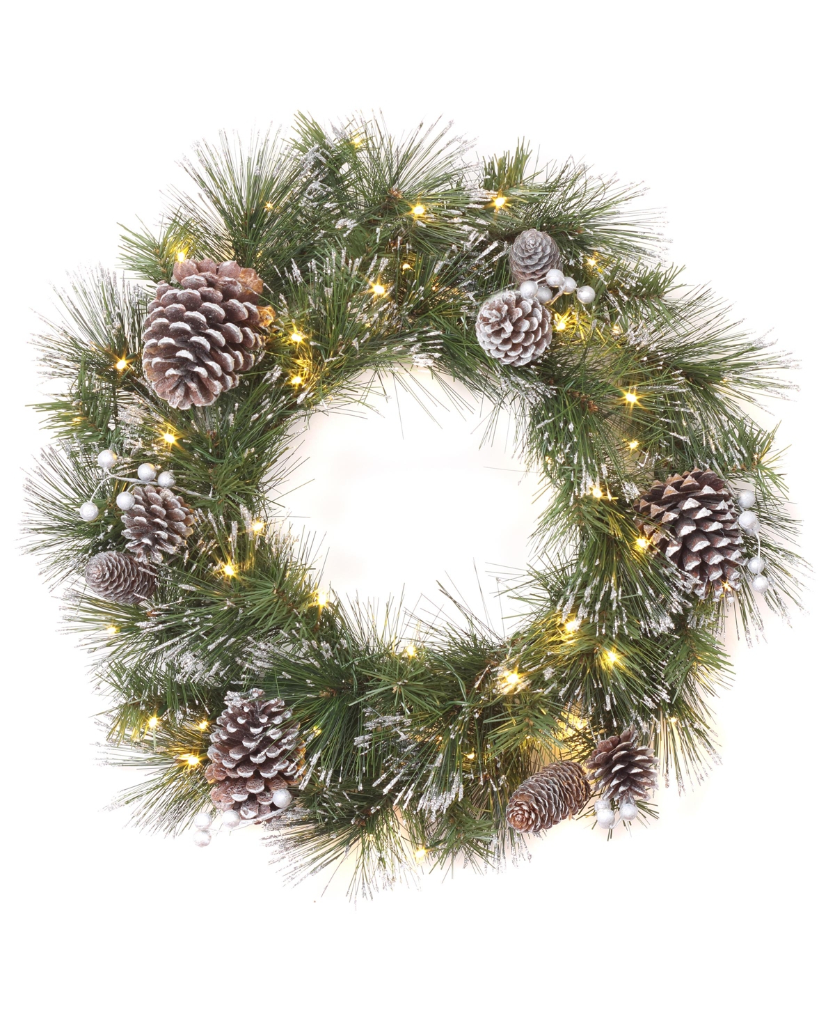 24" Whitter Pine Wreath with Led Lights - Green