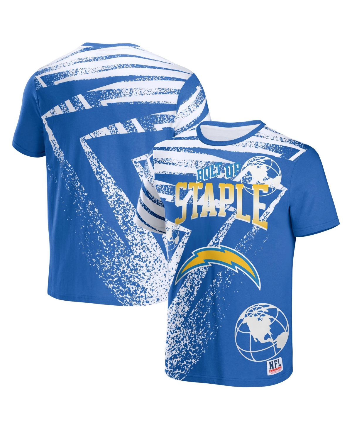 Nfl Properties Men's Nfl X Staple Blue Los Angeles Chargers Team Slogan All Over Print Short Sleeve T-shirt