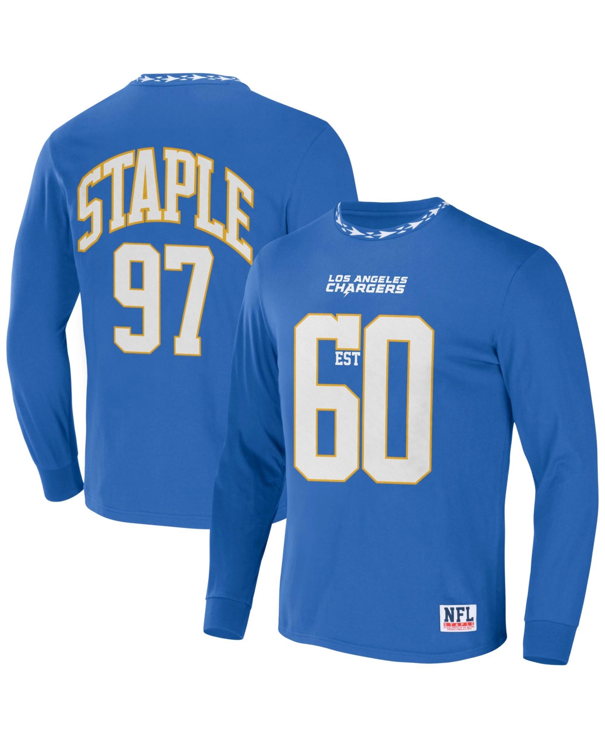 Men's Nfl X Staple Blue Los Angeles Chargers Core Long Sleeve Jersey Style T-shirt - Blue
