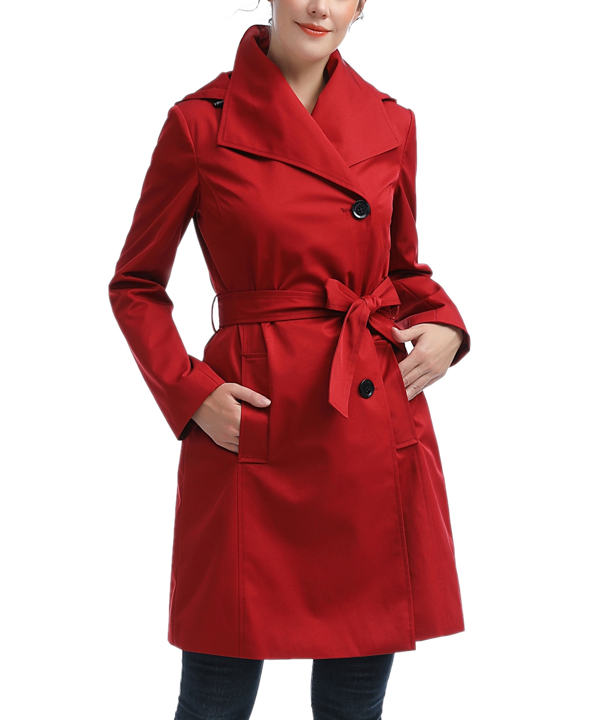 Kimi & Kai Women's Elsa Water-resistant Hooded Trench Coat In Red
