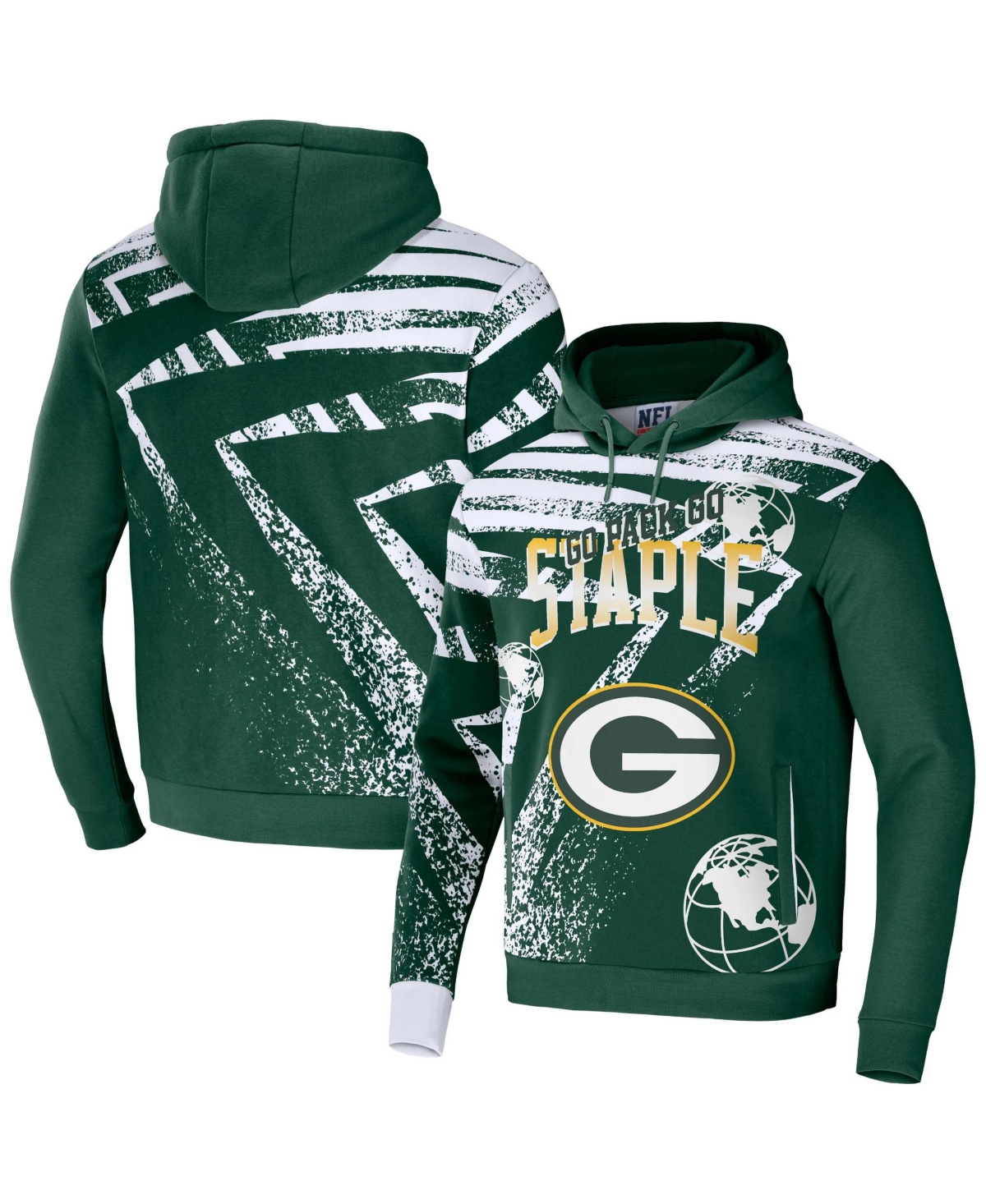 Nfl Properties Men's Nfl X Staple Hunter Green Green Bay Packers Team Slogan All Over Print Pullover Hoodie