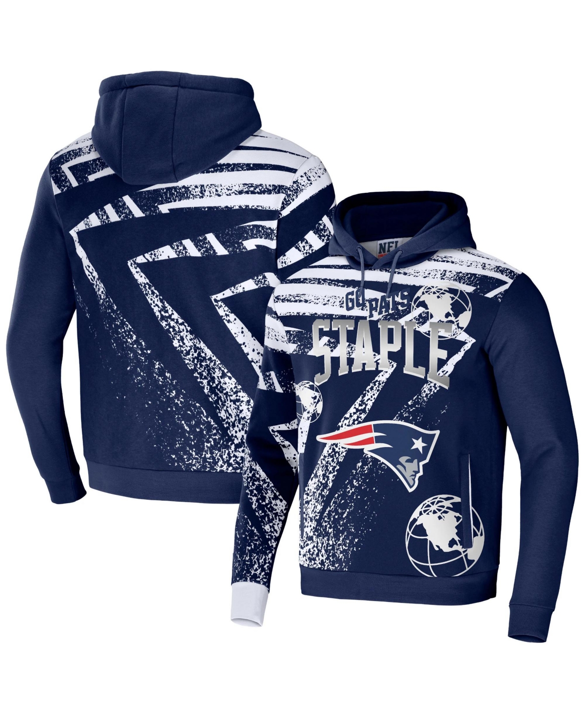 Nfl Properties Men's Nfl X Staple Navy New England Patriots Team Slogan All Over Print Pullover Hoodie