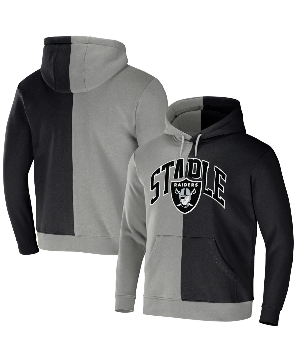 Nfl Properties Men's Nfl X Staple Gray, Black Las Vegas Raiders Split Logo Pullover Hoodie In Gray,black