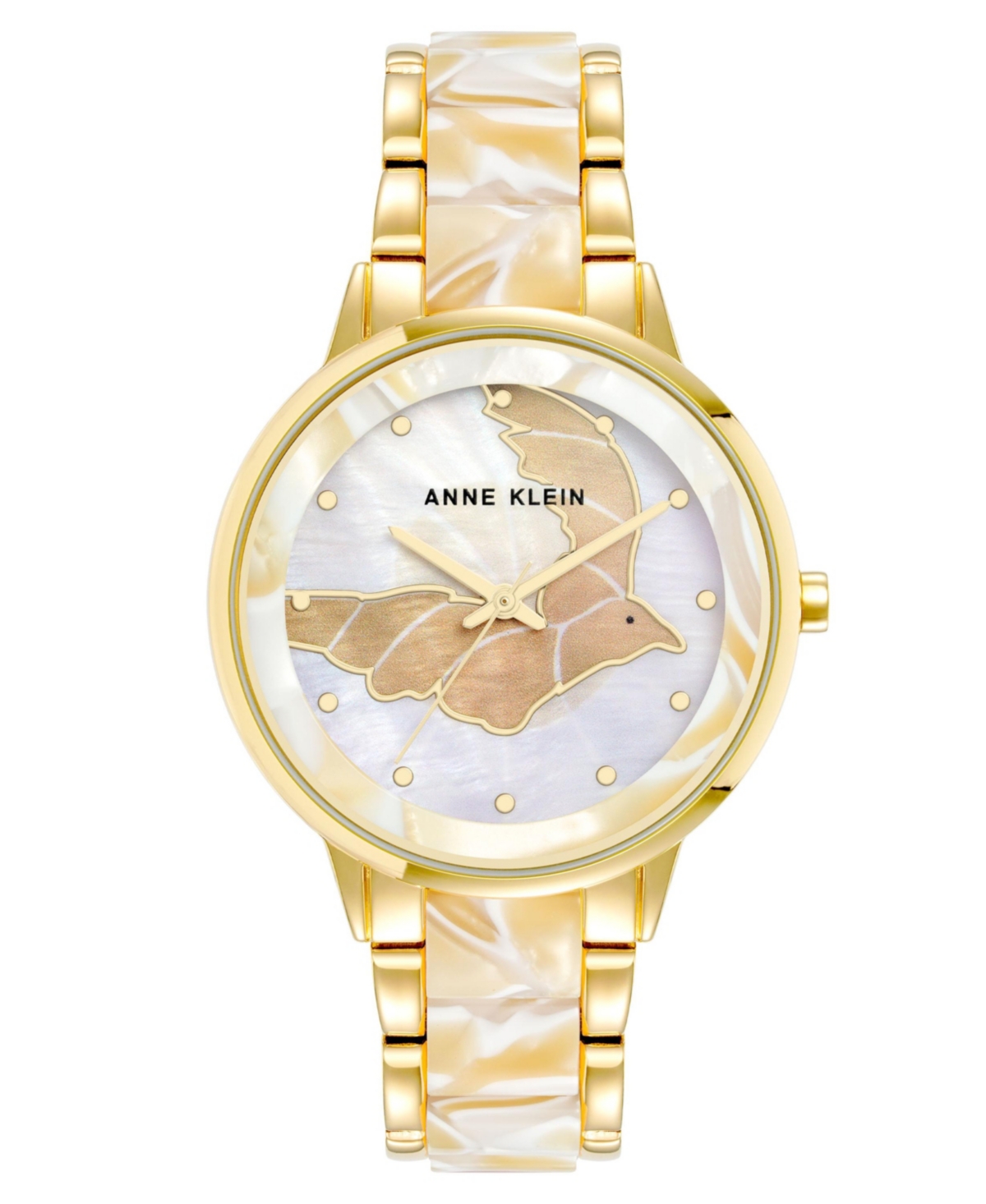 Anne Klein Women's Three-hand Quartz Gold-tone Alloy With Ivory Resin Bracelet Watch, 37mm In Gold-tone,ivory