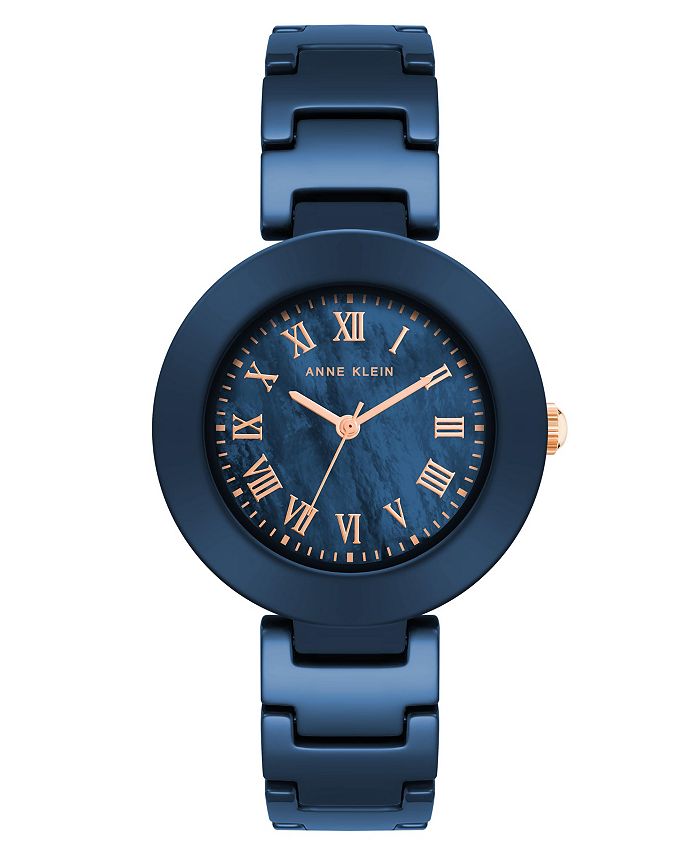 Anne Klein Women s Round Mother of Pearl Dial Ceramic Bracelet Watch in Navy