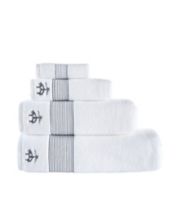 $420 NEW Brooks Brothers 8 PC TOWEL SET Embroidered Bath Hand White Grey  Chain