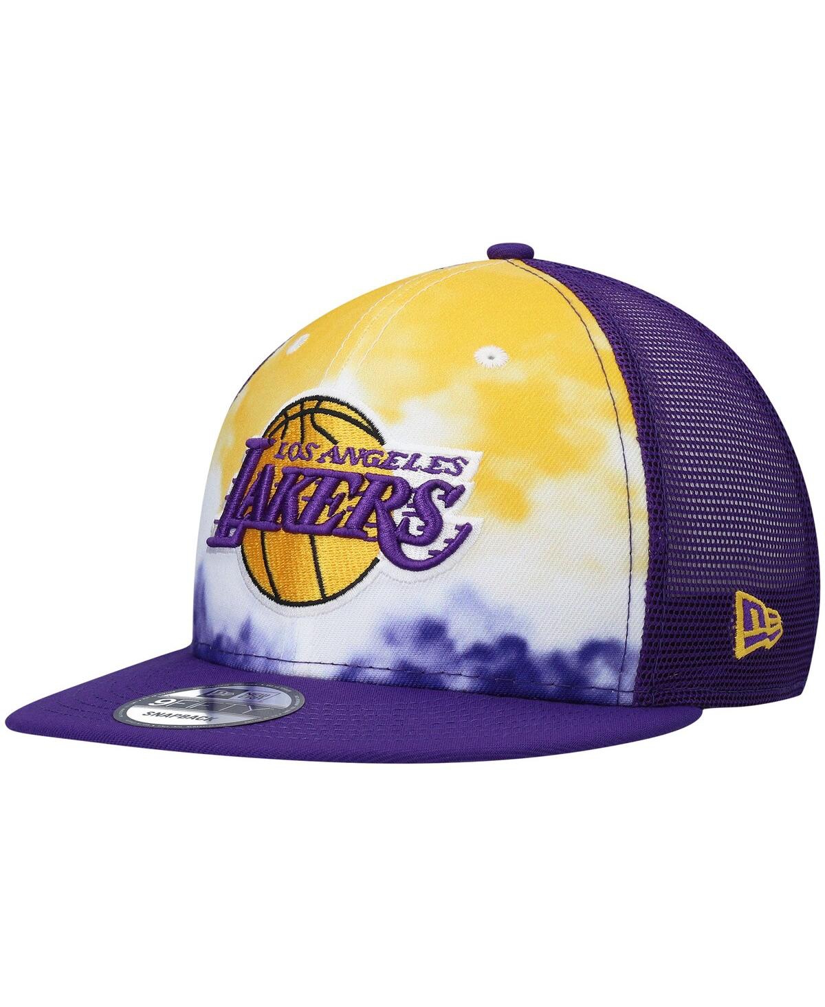 Shop New Era Men's  Purple Los Angeles Lakers Hazy Trucker 9fifty Snapback Hat