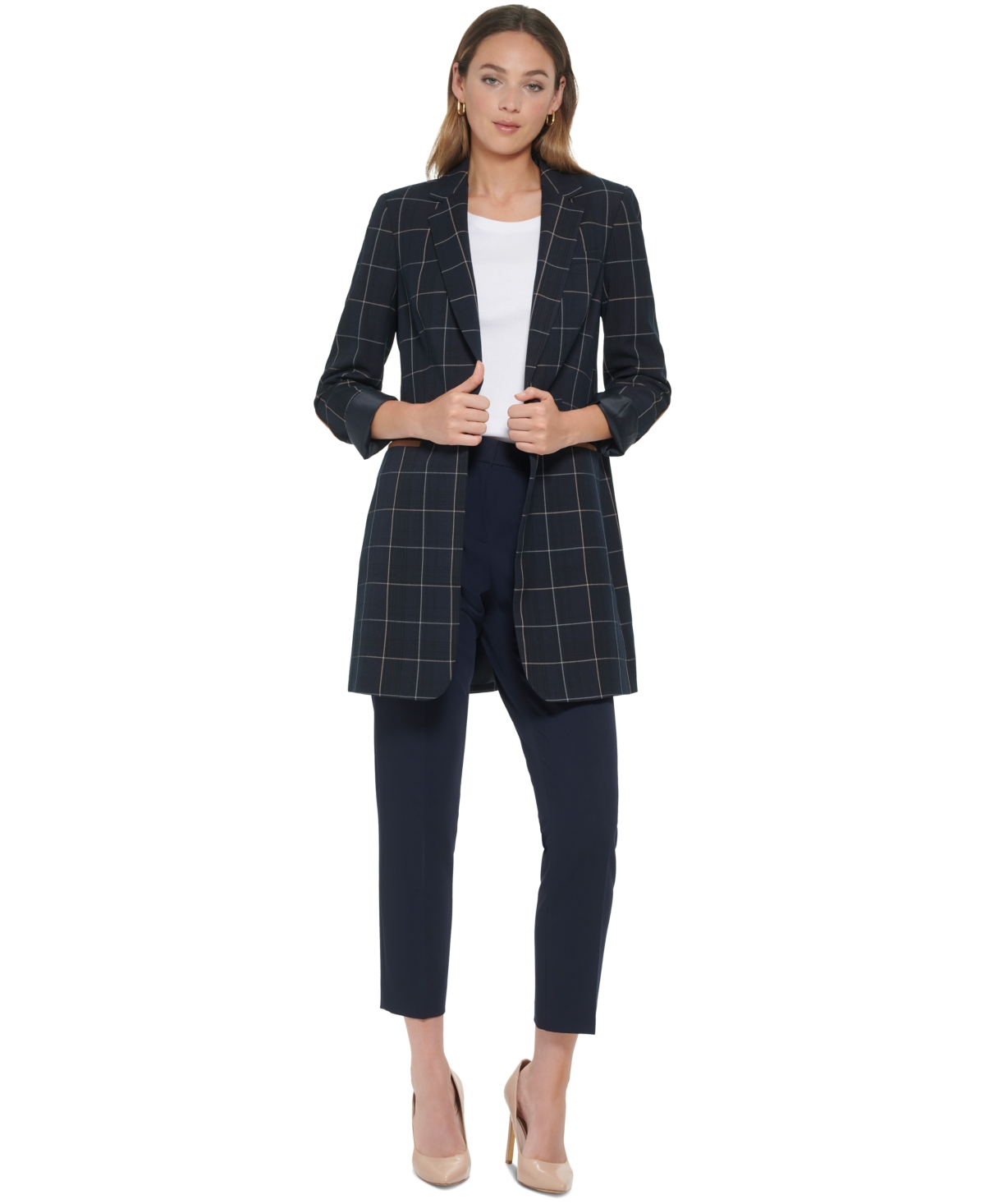 Tommy Hilfiger Women's Windowpane One-Button Blazer -grey