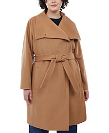 Plus Size Asymmetric Belted Wrap Coat, Created for Macy's