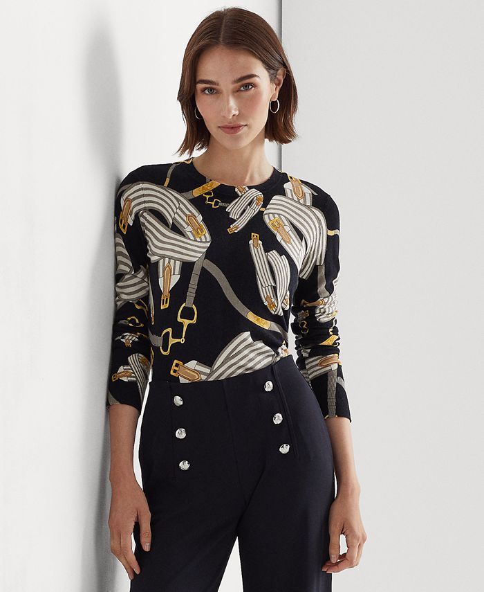 Lauren Ralph Lauren Women's BeltingPrint CottonBlend Sweater Macy's