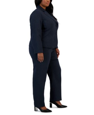 Plus Size Two-Button Pinstriped Pantsuit Set