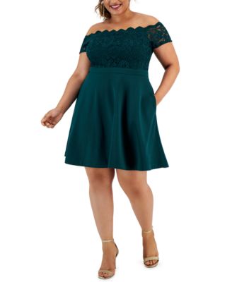 City Studios - Trendy Plus Size Lace-Bodice Off-The-Shoulder Dress