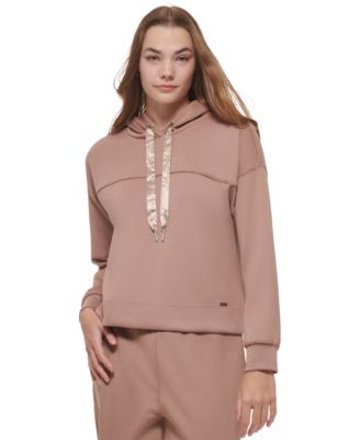 Calvin Klein - Women's Satin Drawstring Hooded Sweatshirt