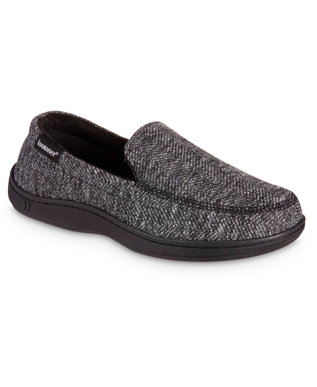 Isotoner Men's Advanced Memory Foam Herringbone Harvey Moccasin Comfort Slippers In Black
