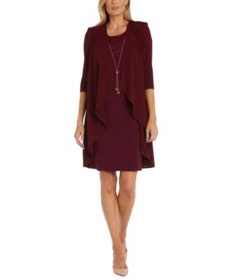 r & m richards necklace dress & metallic trim jacket Two-Piece Sleeveless Dress and Metallic Detailed Jacket Set  R&M Richards