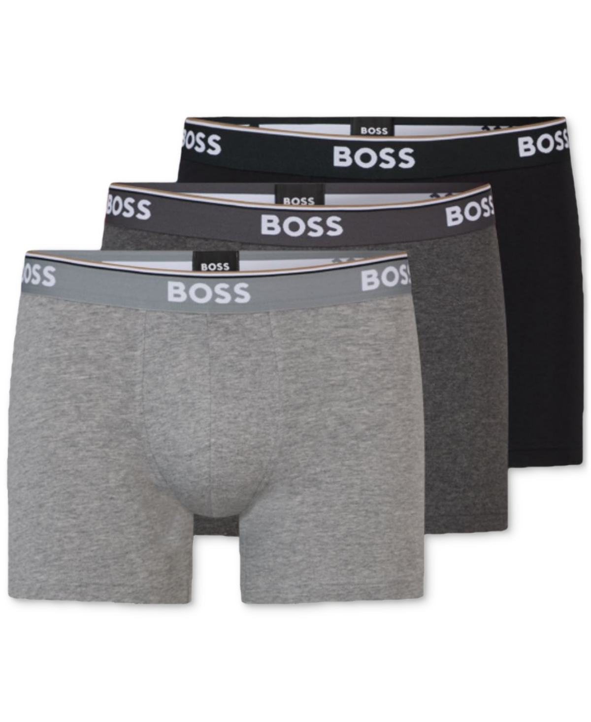 Boss by Hugo Boss Men's Power 3-Pk. Tipped Logo Waistband Boxer Briefs - Gray