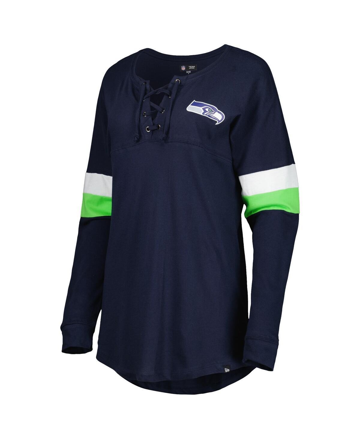 Shop New Era Women's  College Navy Seattle Seahawks Athletic Varsity Lace-up Long Sleeve T-shirt