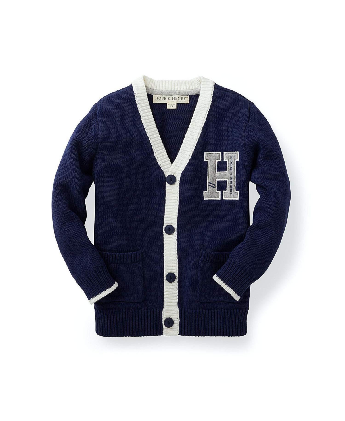 Hope & Henry Kids' Hope Henry Boys' Tipped Cardigan With Elbow Patches,  Infant In Blue | ModeSens