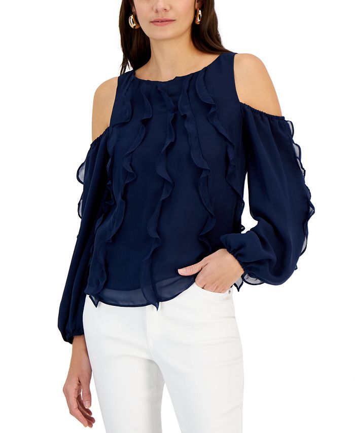 I.N.C. International Concepts Women's Ruffled ColdShoulder Top
