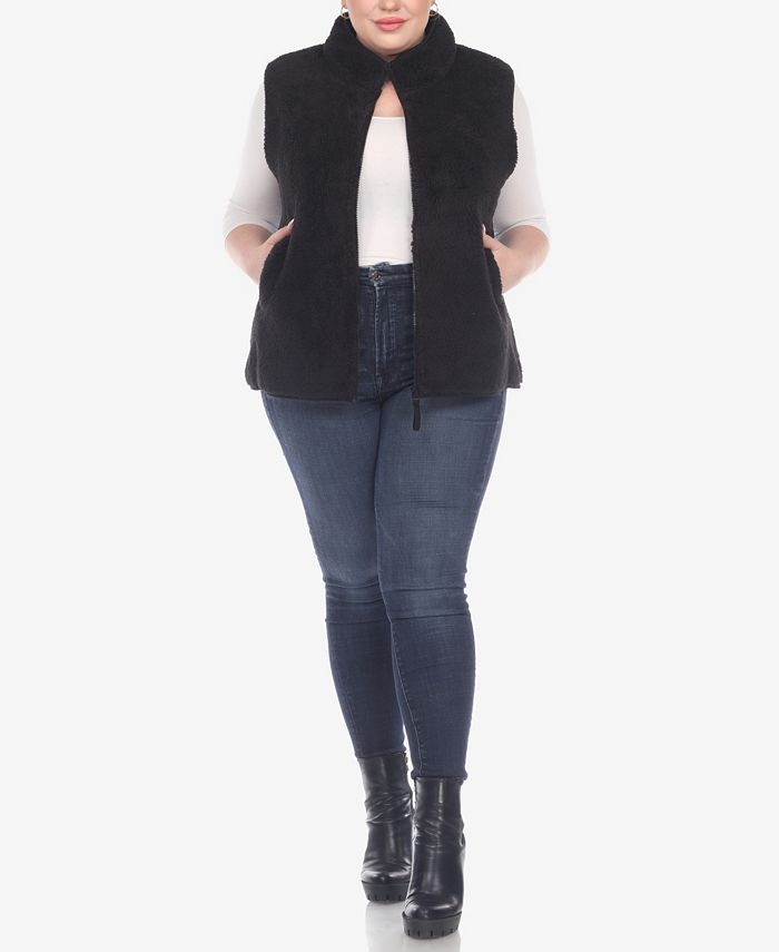 White Mark Women's Plus Size Zip up sherpa vest
