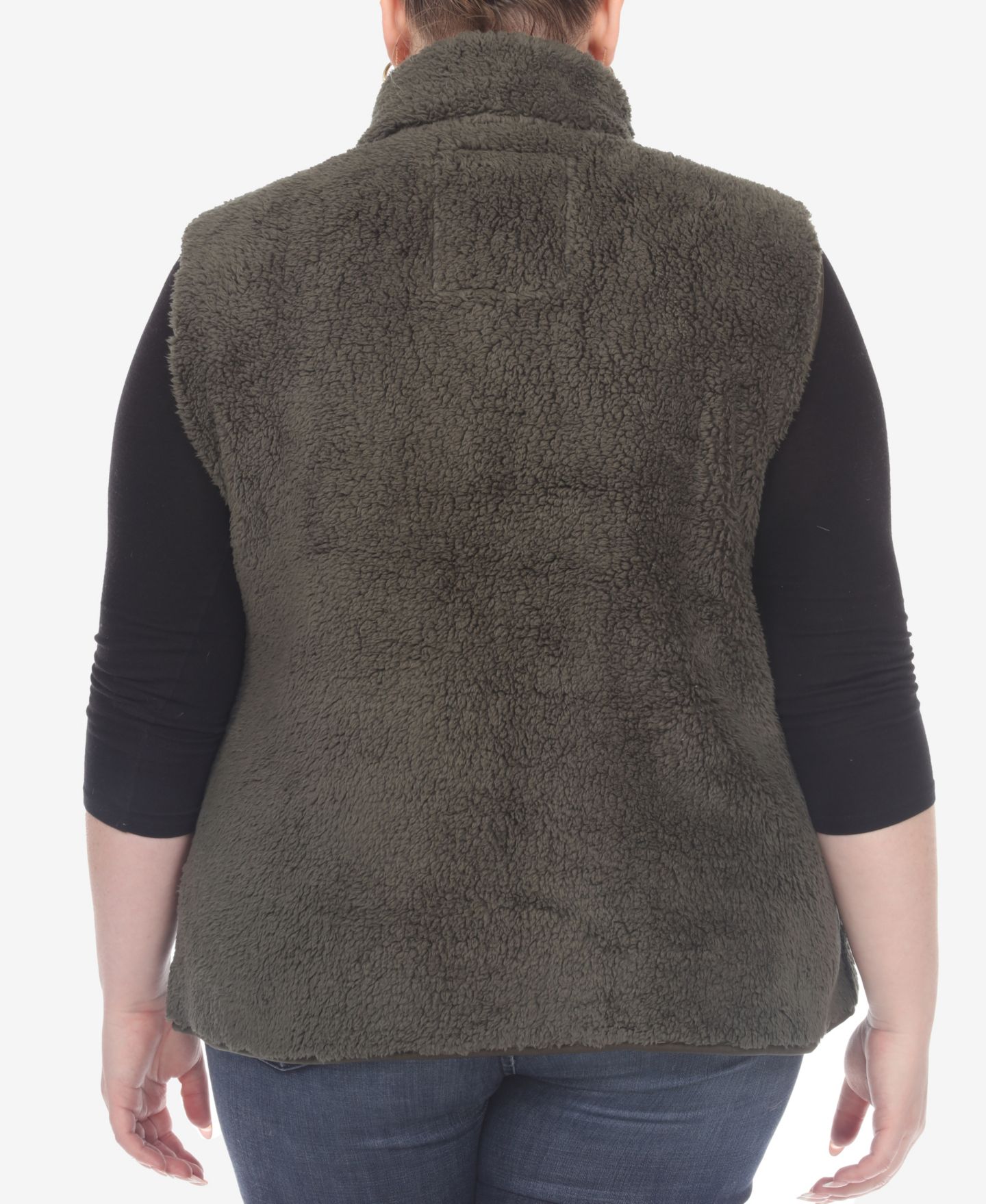 Женская куртка White Mark Plus Size Zip Up Sherpa Vest, цвет: Армейский зелёный — фото 2