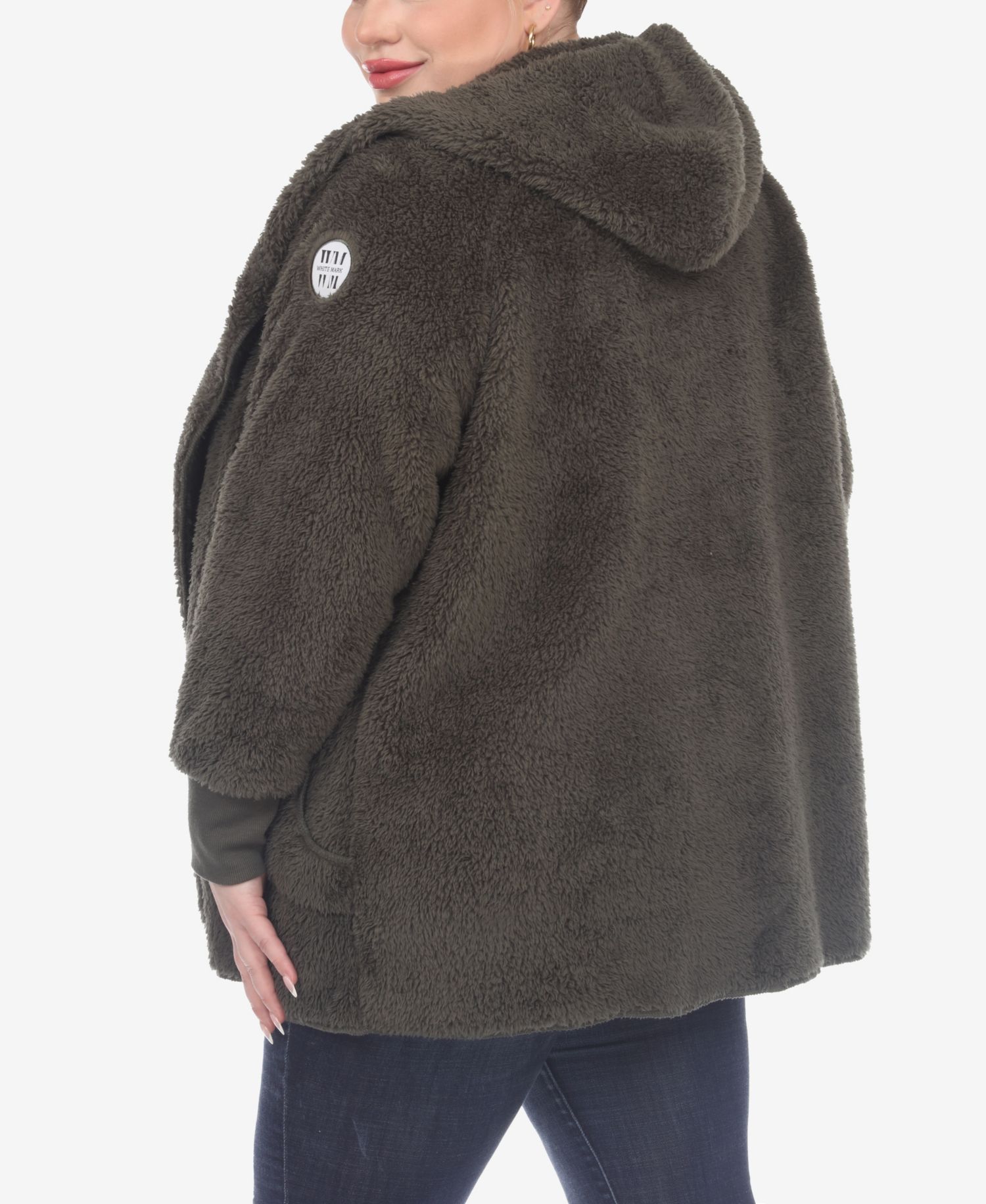 Plus Size Plush Hooded Cardigan Jacket with Pockets