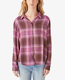 Women's Plaid Button-Down Boyfriend Shirt
