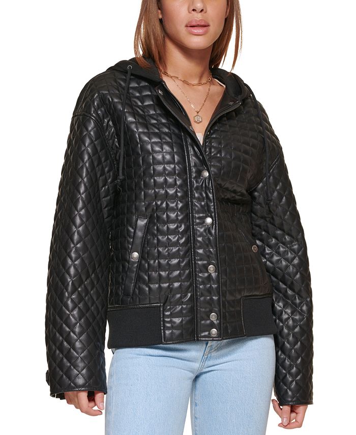 Levi's Women's Faux-Leather Quilted Hoodie Bomber Jacket & Reviews - Jackets  & Blazers - Women - Macy's