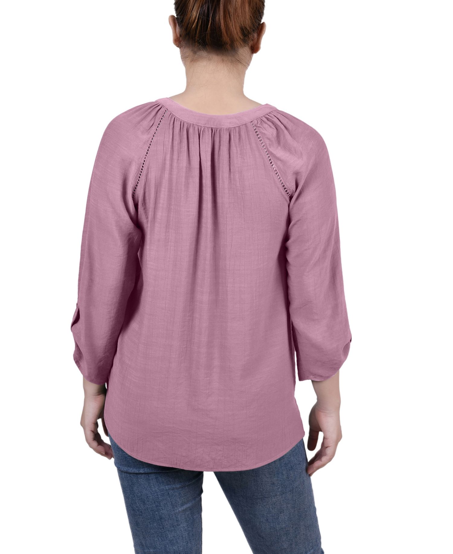 Petite Raglan Sleeve Split Neck Blouse