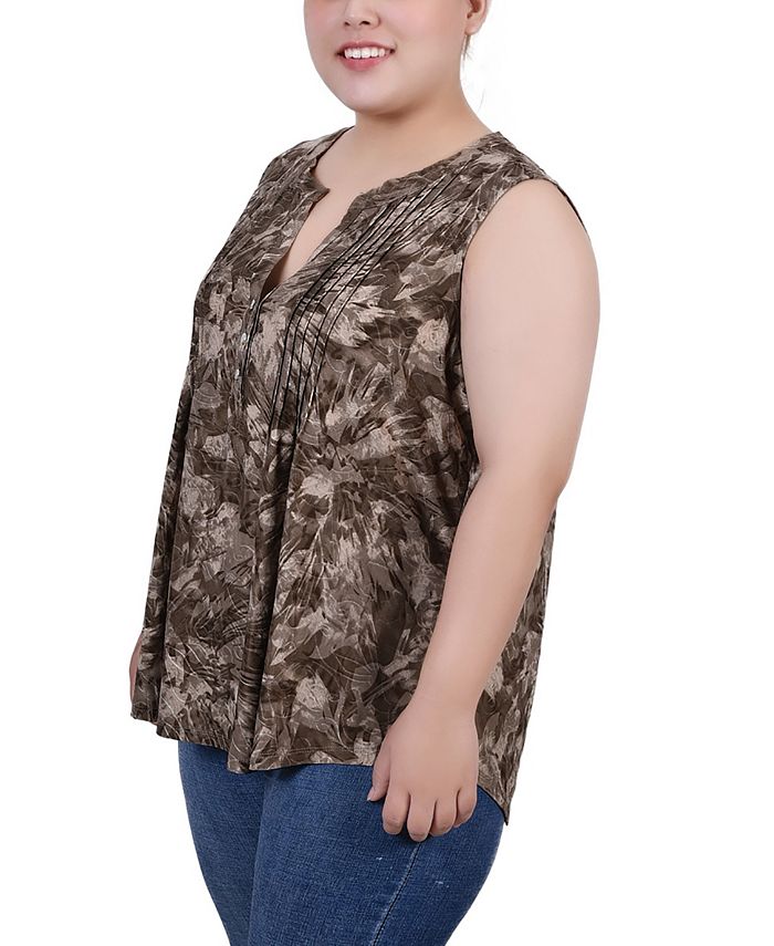 NY Collection Plus Size Sleeveless Jacquard Y Neck Top - Macy's