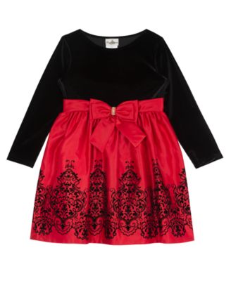 Rare Editions Toddler Girls Long Sleeve Velvet Bodice with Satin
