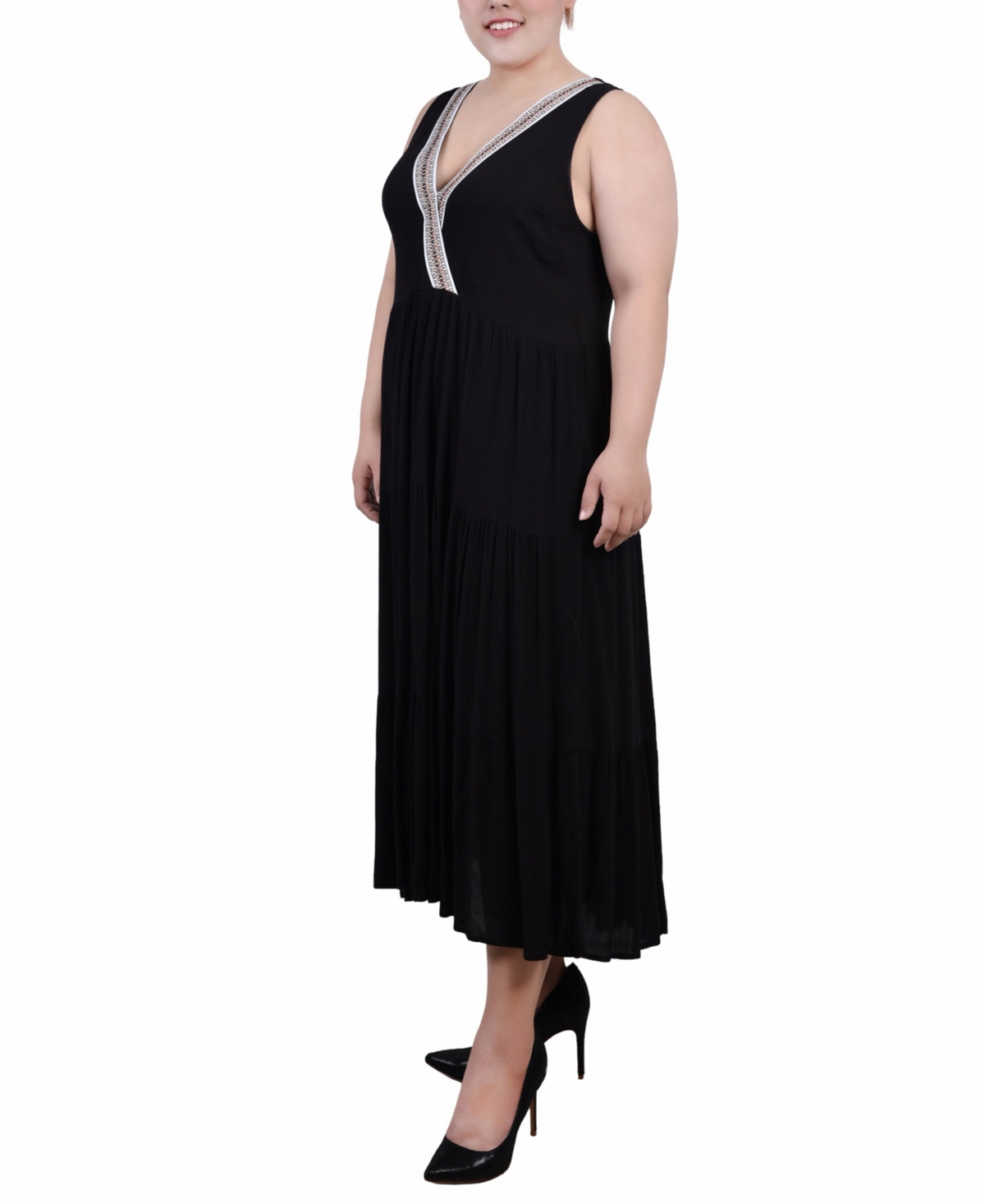Ny Collection Plus Size Sleeveless Surplice Tiered Dress