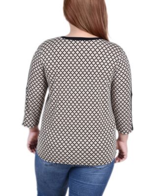Plus Size 3/4 Sleeve Top with Combo Bands and Grommets