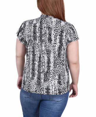 Plus Size Short Flutter Sleeve Mock Neck Top