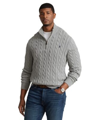 Men's Big & Tall Cable-Knit Cotton Quarter-Zip Sweater
