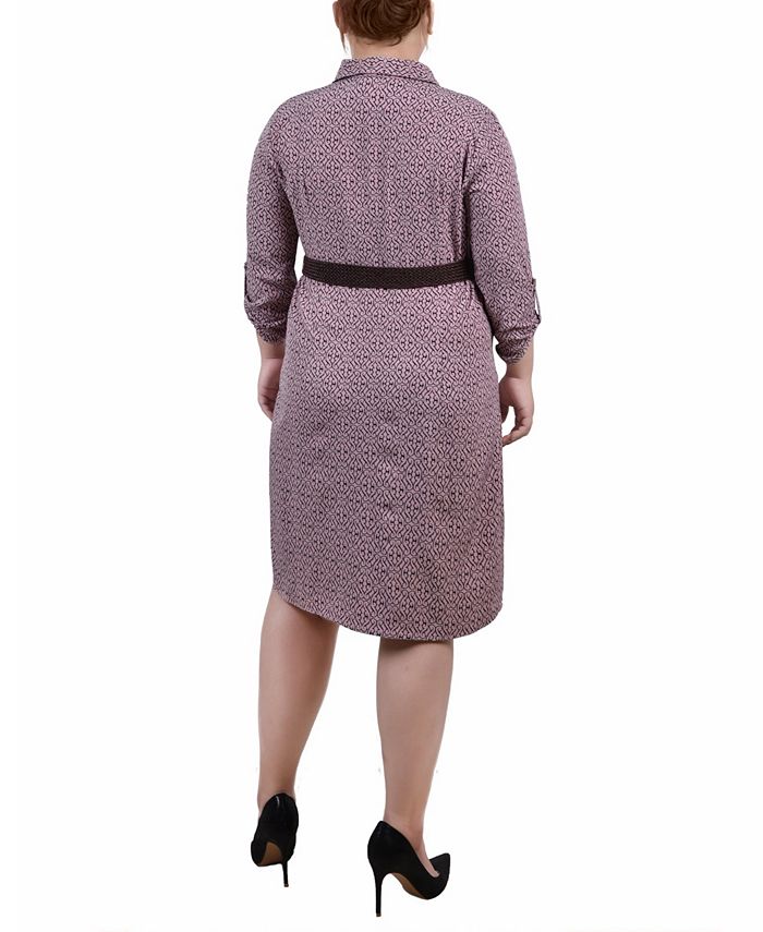 NY Collection Women's 3/4 Roll Tab Sleeve Shirtdress