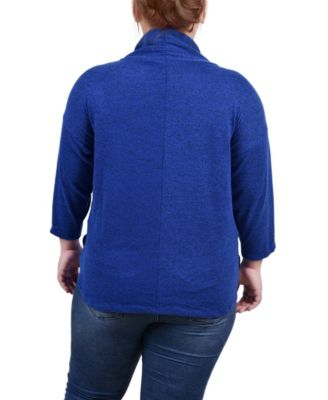 Plus Size 3/4 Sleeve Crossover Cowl Neck Top