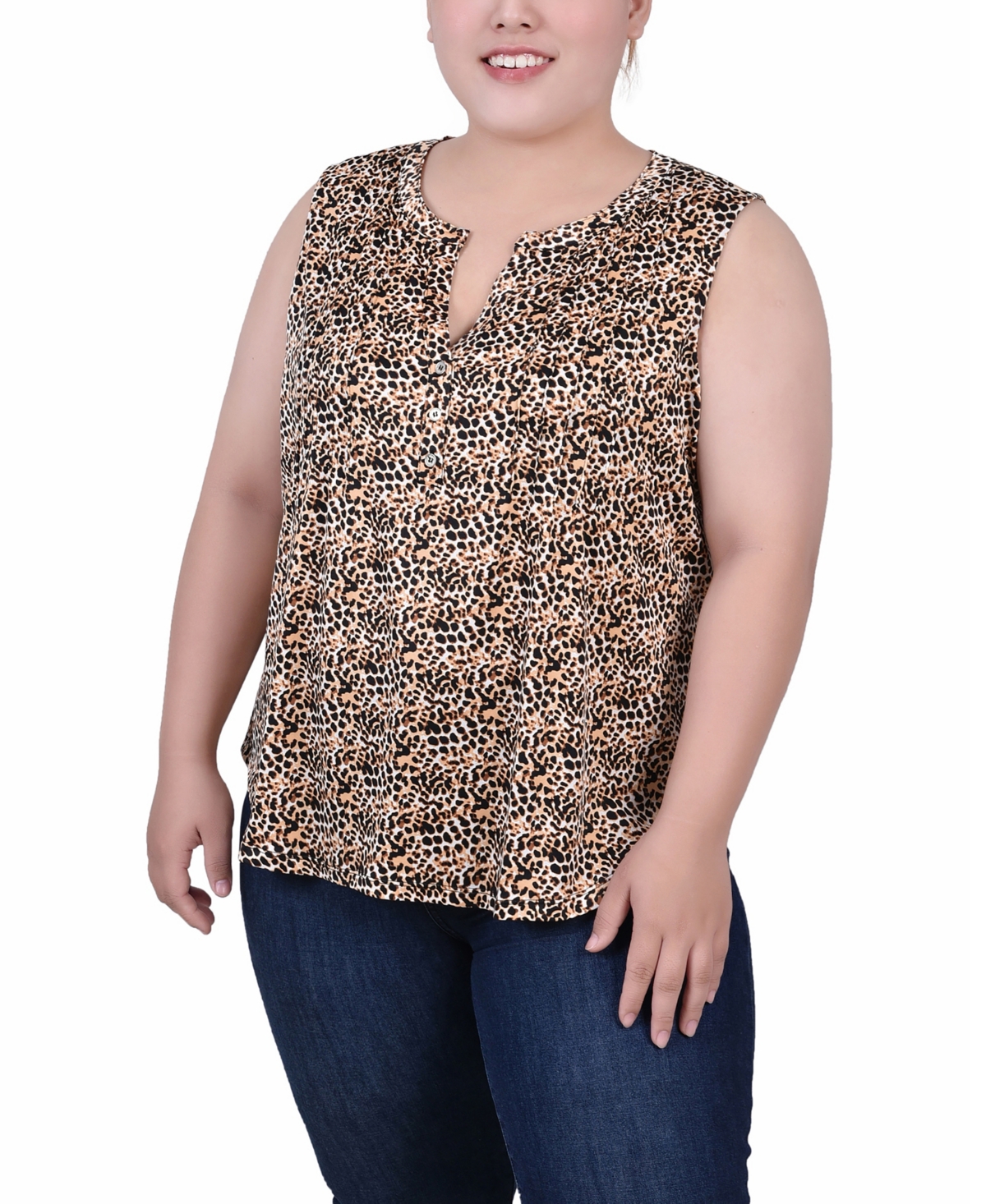 Shop Ny Collection Plus Size Sleeveless Knit Y Neck Top In Gold-tone Black Animal