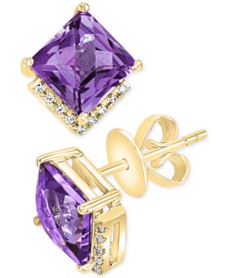 LALI Jewels - Amethyst (2-7/8 ct. t.w.) & Diamond (1/20 ct. t.w.) Stud Earrings in 14k Gold