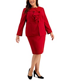 Plus Size Ruffled Stretch Crepe Skirt Suit