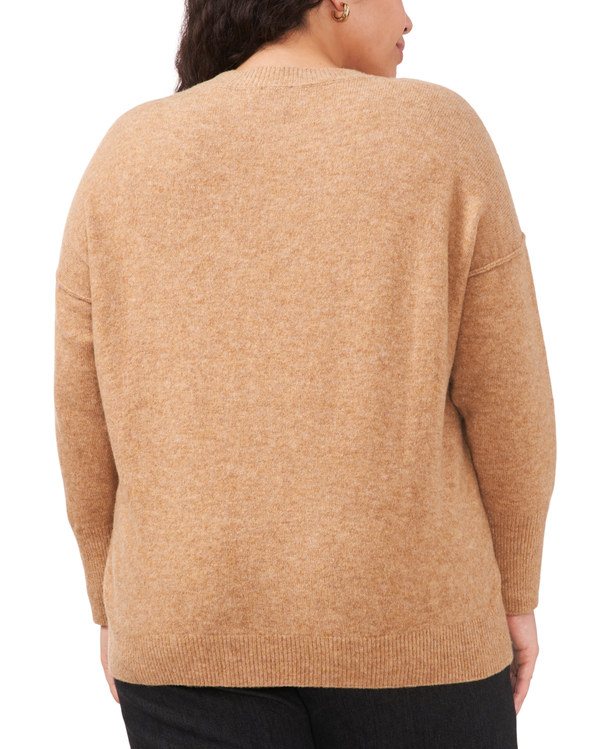 Vince Camuto Plus Size Cozy Long Sleeve Extend Shoulder Sweater In Brown