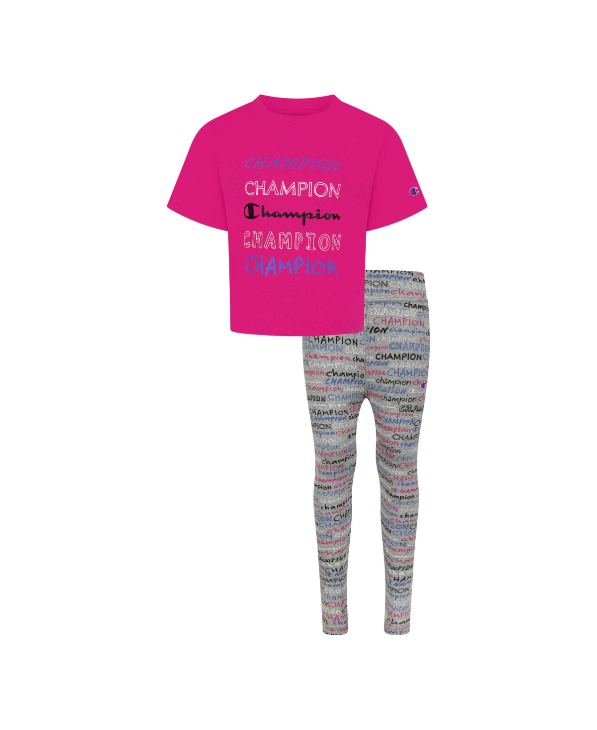 CHAMPION TODDLER GIRLS BOXY T-SHIRT AND ALL OVER PRINT LEGGINGS, 2 PIECE SET