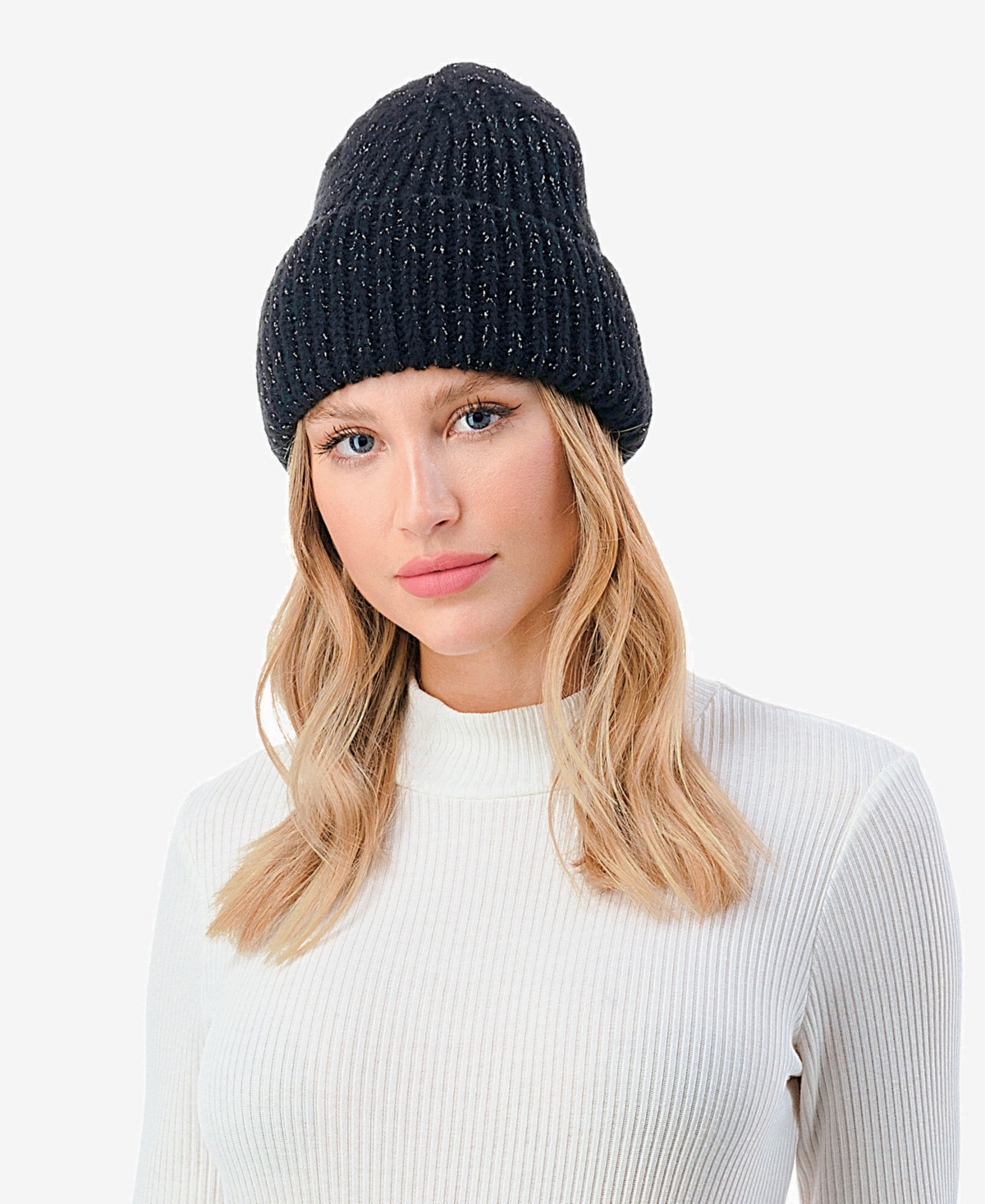 Women's Lurex Ribbed Knit Cuff Beanie - Wine