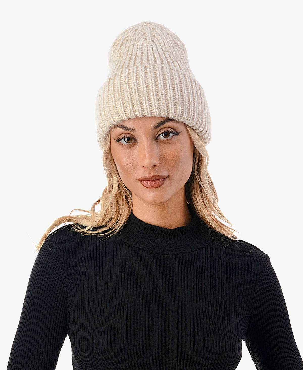 Marcus Adler Women's Lurex Ribbed Knit Cuff Beanie In Ivory