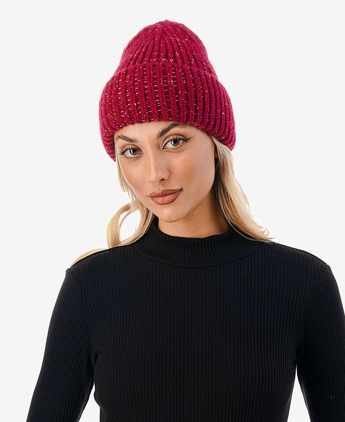 Marcus Adler Women's Lurex Ribbed Knit Cuff Beanie In Wine