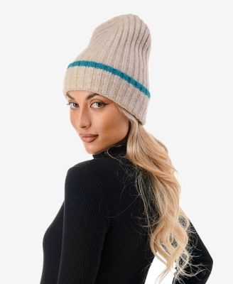 Women's Stripe Cuff Ribbed Knit Beanie