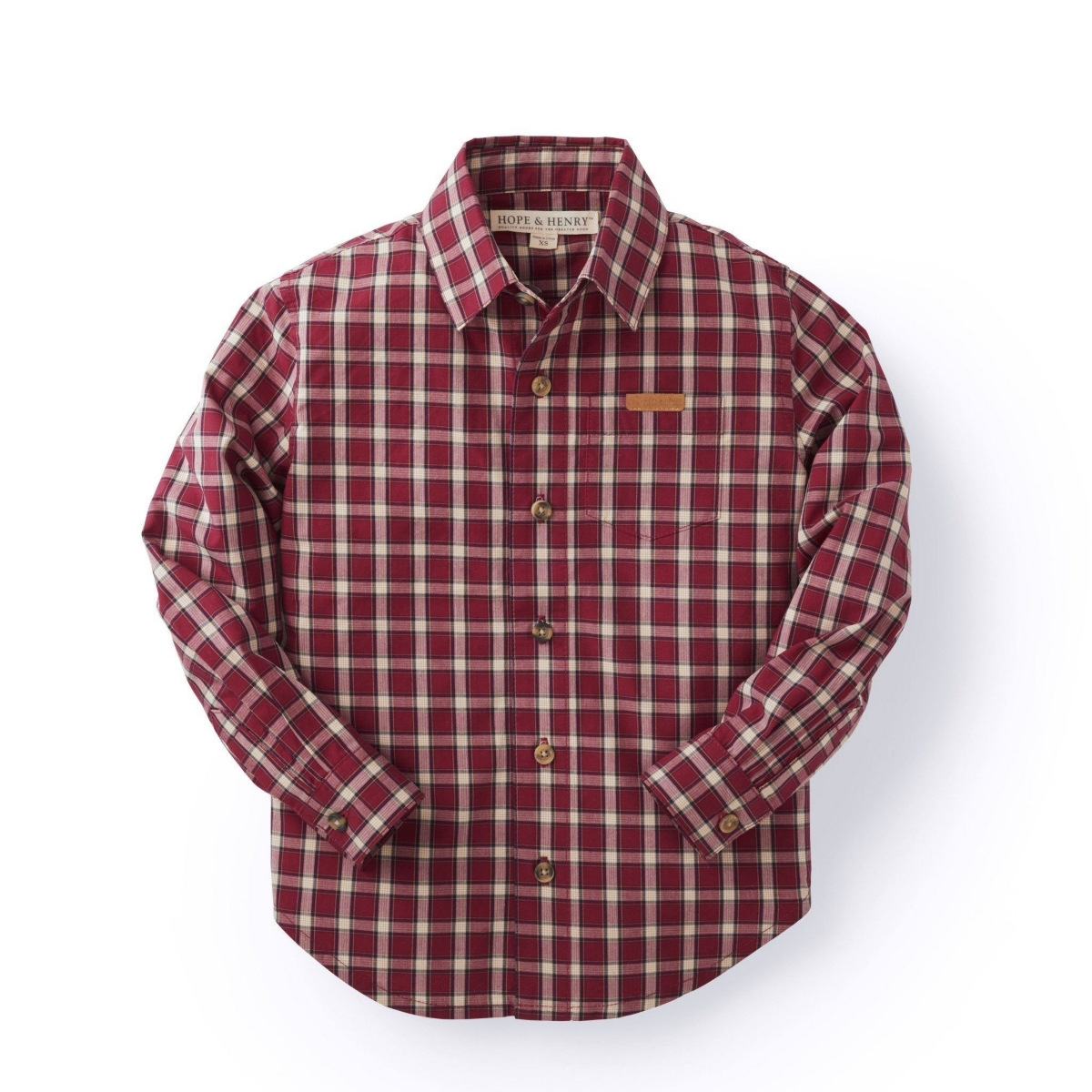 Hope & Henry Baby Boys Stretch Poplin Long Sleeve Button Down Shirt - Red and White Plaid