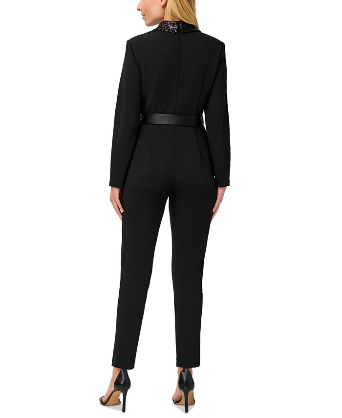 Adrianna Papell Women's Sequined-Collar Tuxedo Jumpsuit - Macy's