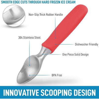 Heavy Duty Ice Cream Scoop - Stainless Steel Ice Cream Scooper With Non-Slip Rubber Grip